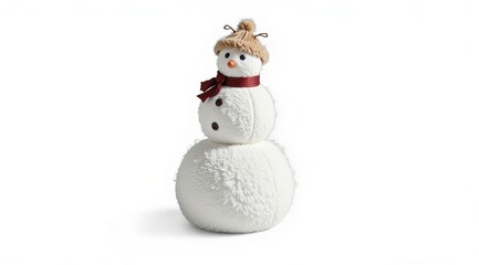 a snowman in a soft white cap on a neutral white background. A joyful image with a smile. It is ideal for New Year's greetings, printed materials, web design and advertising campaigns.