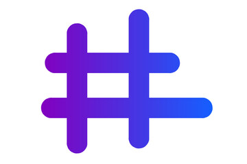 Modern abstract hashtag icon with smooth rounded edges and a purple-to-blue gradient design. Minimal, creative and clean symbol suitable for social media branding, digital marketing used
