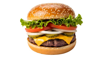 "Juicy Hamburger Crowned with Fresh Veggies &ndash; Classic American Burger, Food Photography, and Dairy-Free Lifestyle"

