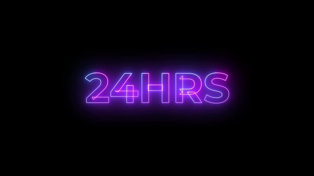 4k luminous 24hrs neon text motion animation for digital displays.