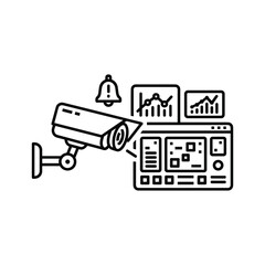 Security camera monitoring system with data analytics and alert notification on a digital interface screen