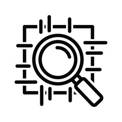 Magnifying glass examining a digital circuit board, symbolizing data analysis, research, and technological inspection
