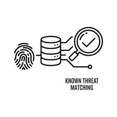 Known threat matching concept with fingerprint, database, and magnifying glass, isolated on
