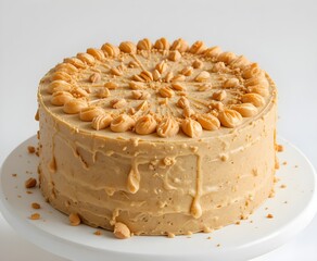 Peanut butter cake with white color background.
