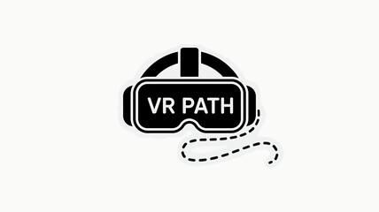 Virtual reality headset with vr path text and dashed line icon