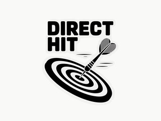Direct hit text with dartboard and dart hitting bullseye icon