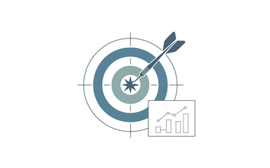 Strategic success: dart hitting bullseye with data analysis charts