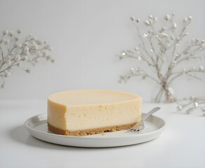 Cheesecake with white color background.