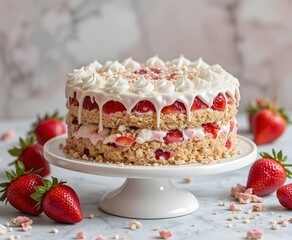 Strawberry cake with white color background.