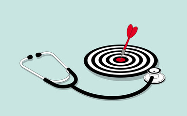 Stethoscope and dartboard representing healthcare accuracy and goals