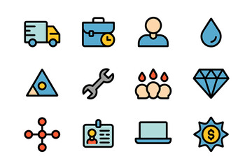 Essential business, technology, and service flat vector icons set