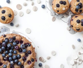 Blueberry muffins with white color background.