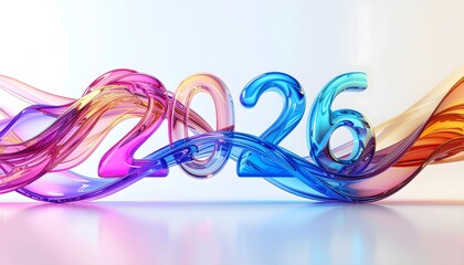 Naklejka premium Colorful flowing ribbon forming 2026 in vivid motion art art 