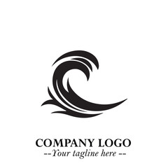 Obraz premium Elegant Black Wave Logo Symbol on a Clean White Background for Modern Minimalist Branding Design Art