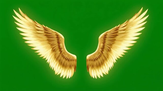 Golden angel wings animation on green screen