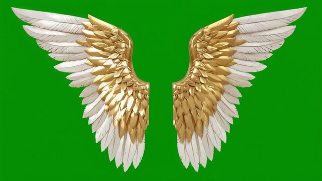 Golden angel wings animation on green screen