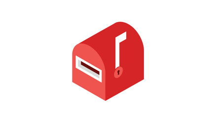 Fototapeta premium Simple red public mailbox or letterbox shown in a clean isometric projection style isolated on a plain white background.
