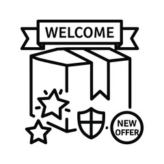 Welcome package with new offer and loyalty stars, symbolizing customer acquisition and special promotions