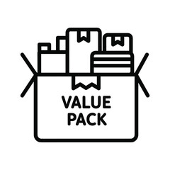 Value pack box icon with multiple products inside, representing a bundled offer, isolated on