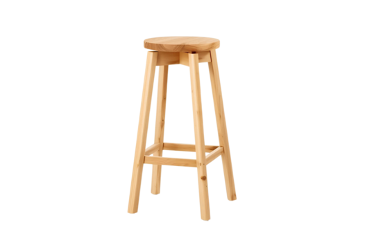 Sturdy light brown wooden stool with round seat enhances functional home decor.