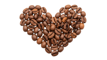 Heart shape made of coffee beans isolated on transparent background