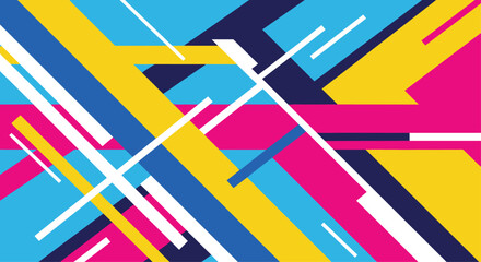 A vibrant and dynamic abstract geometric background with colorful overlapping stripes and lines for a modern presentation.