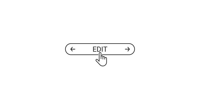 Hand cursor clicking on an EDIT button with left and right arrows on a white background finger pointer