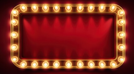 A dazzling arrangement of marquee lights surrounds a deep red backdrop perfect for showcasing event details or artistic performances. The lights add a festive touch to the scene.
