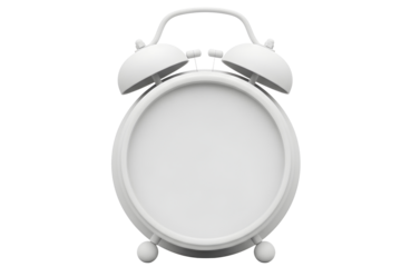 White alarm clock isolated on transparent background showing ten past ten oclock