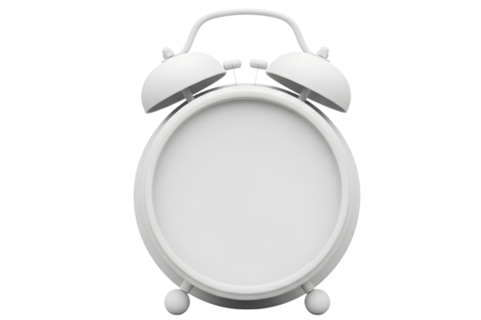 White alarm clock isolated on transparent background showing ten past ten oclock