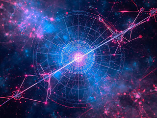 Abstract digital network galaxy with glowing nodes and connections