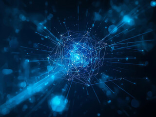 Abstract blue digital network explosion of light and data