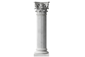 Ancient corinthian column isolated on transparent background, architectural element