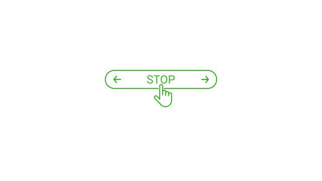 Green stop button with hand cursor clicking on white background image photo