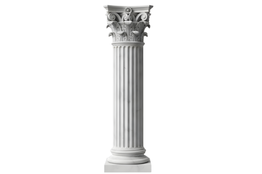 Ancient corinthian column isolated on transparent background, architectural element