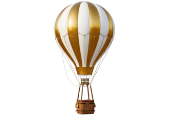 Gold and white hot air balloon isolated on transparent background for decoration