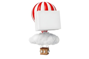 Pastel hot air balloon with clouds isolated on transparent background for decoration