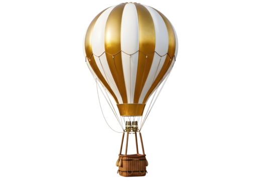 Gold and white hot air balloon isolated on transparent background for decoration