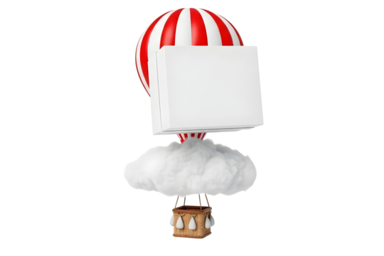 Pastel hot air balloon with clouds isolated on transparent background for decoration