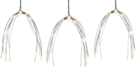 Three cascading led light strands with a transparent background cutout png