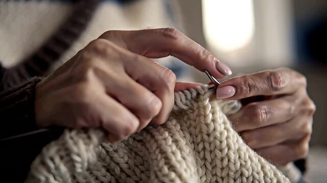 Hands needle knitting sweater Handmade Textile Project Needlecraft Clothing Warm Holiday Fabric Seasonal Woolen Stitch