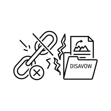 Disavow links concept with broken chain and folder icon, representing negative seo and website optimization strategy