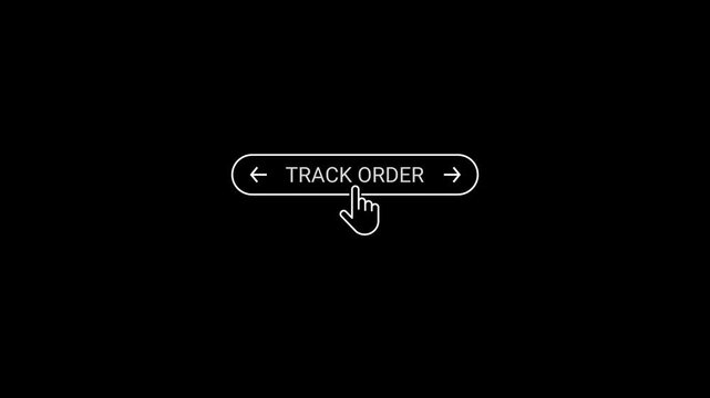 Cursor hand clicking on a track order button with arrows on a black background Keywords: track order, button, click, cursor, hand, pointer, arrow, navigation, interface, web, online