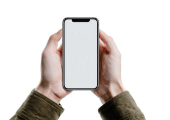 Person Holding Smartphone with Blank Screen isolated on transparent background