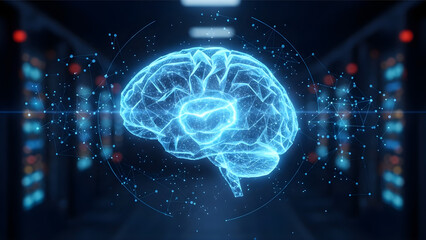 Artificial intelligence brain hologram in a data center