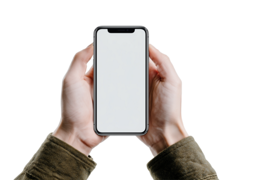 Person Holding Smartphone with Blank Screen isolated on transparent background