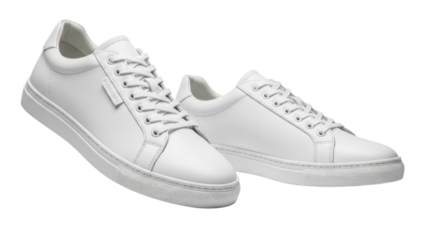 White leather sneakers transparent background cutout png