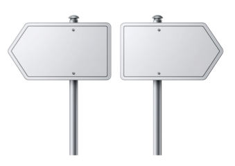 Blank Directional Traffic Signs on Metal Poles isolated on transparent background