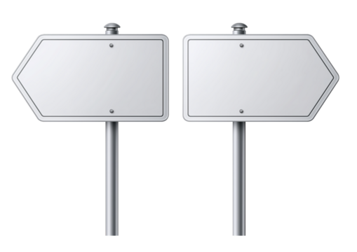 Blank Directional Traffic Signs on Metal Poles isolated on transparent background