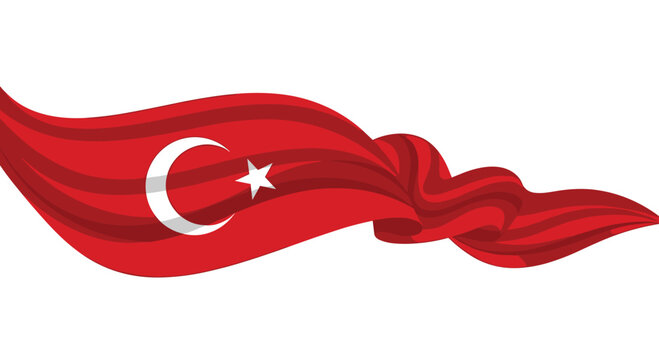A gracefully waving and flowing flag of the Republic of Turkey with its iconic white star and crescent on a red field.